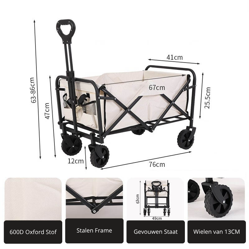 Opvouwbare bolderkar ZoSa™ 75KG 76x49cm