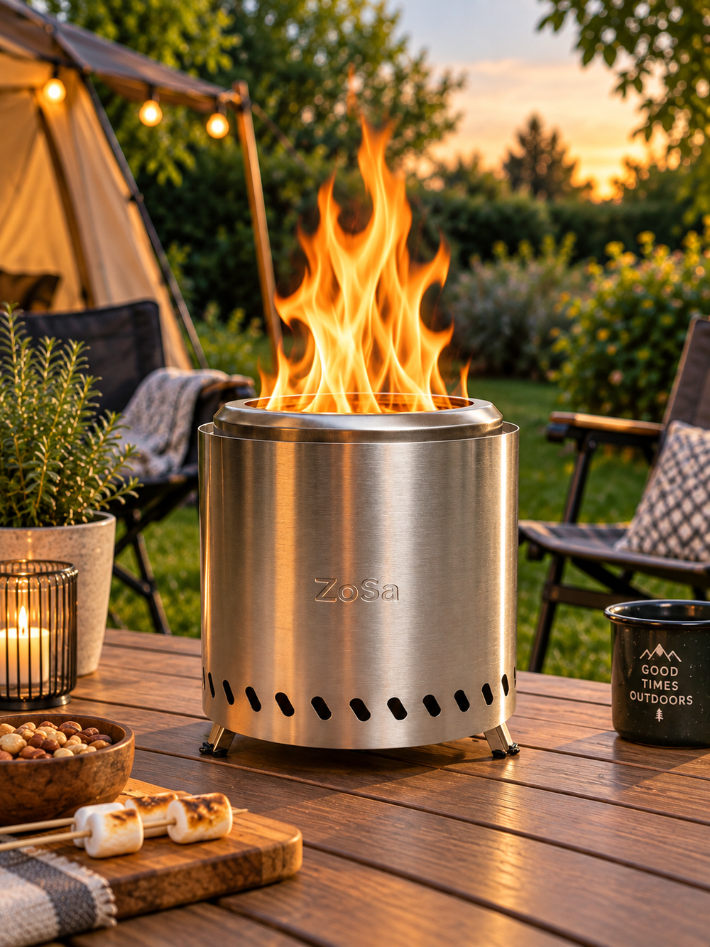 ZoSa™ Smokeless FirePit - Medium - Rookloze Vuurkorf - Ø22cm - Nu Inclusief Ø28cm Brandwerende mat!